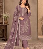 Purple viscose semi stitched suit with embroidery & sequence work