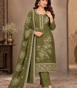 Mehendi viscose semi stitched suit with embroidery & sequence work