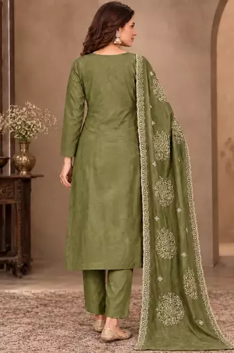 Mehendi viscose semi stitched suit with embroidery & sequence work