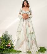 Cruise Blue And Ivory Embroidered Organza Cotton Lehenga Set