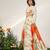 Ivory And Tangerine Orange Printed Organza Cotton Lehenga Set
