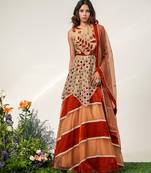 Gold And Rust Orange Embroidered Organza Velvet Lehenga Set