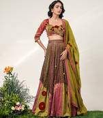 Multicolor Embroidered Organza Cotton Tissue Lehenga Set