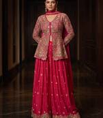 Red real chinon with embroidery work stitching salwar suit