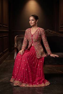 Red real chinon with embroidery work stitching salwar suit 2