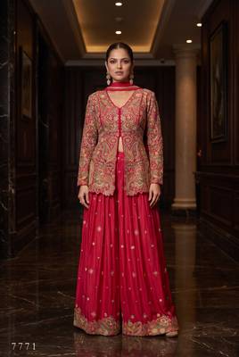 Red real chinon with embroidery work stitching salwar suit 3