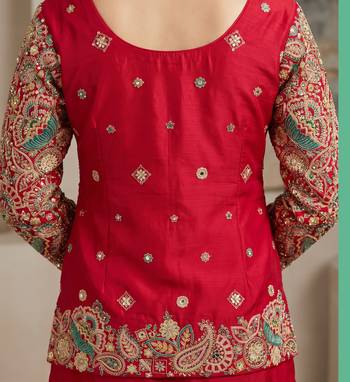 Red real chinon with embroidery work stitching salwar suit 4