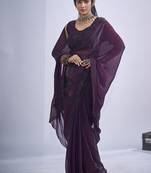 designer purple heavy handwork zarkan embroidery silk blend saree