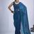 designer teal blue heavy handwork zarkan embroidery silk blend saree