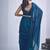 designer teal blue heavy handwork zarkan embroidery silk blend saree