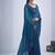 designer teal blue heavy handwork zarkan embroidery silk blend saree
