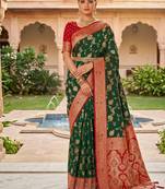 designer green zari weaving meenakari tassel pallu work silk blend saree