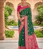 designer green zari weaving meenakari tassel pallu work silk blend saree