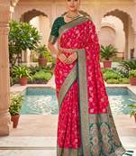 designer fuchsia pink zari weaving meenakari tassel pallu work silk blend saree