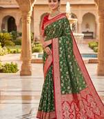 designer mehendi green zari weaving meenakari tassel pallu work silk blend saree