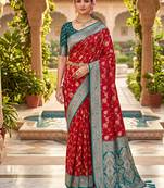 designer red zari weaving meenakari tassel pallu work silk blend saree