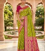 designer green zari weaving meenakari tassel pallu work silk blend saree