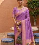 indian lavender zari motif design meenakari work banarasi silk blend saree