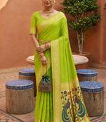 indian green zari motif design meenakari work banarasi silk blend saree