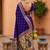 indian blue zari motif design meenakari work banarasi silk blend saree