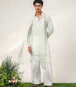 Cruise blue and ivory embroidered crepe and nysha silk kurta set with dupatta