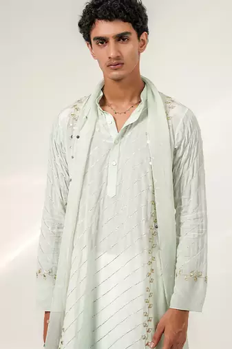Cruise blue and ivory embroidered crepe and nysha silk kurta set with dupatta