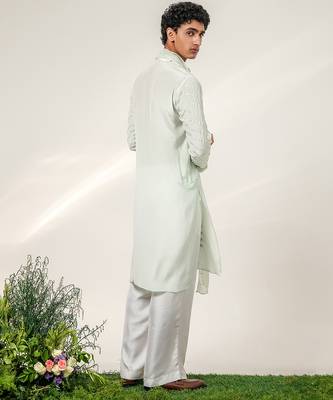 Cruise blue and ivory embroidered crepe and nysha silk kurta set with dupatta 4