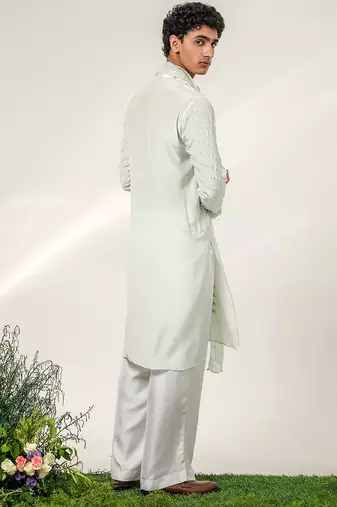 Cruise blue and ivory embroidered crepe and nysha silk kurta set with dupatta