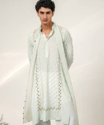Cruise blue and ivory embroidered crepe and nysha silk kurta set with dupatta 5