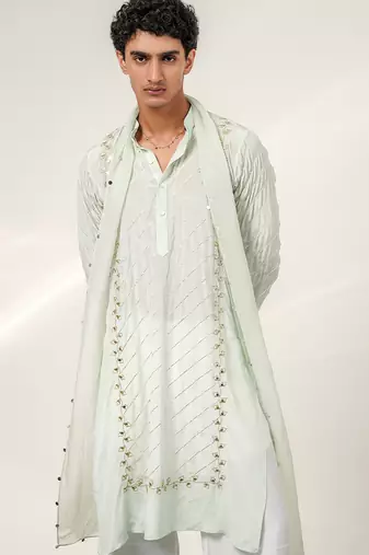 Cruise blue and ivory embroidered crepe and nysha silk kurta set with dupatta