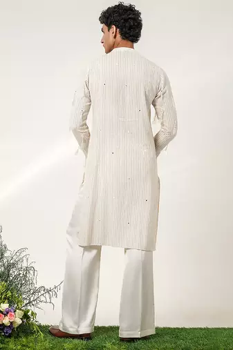 Ivory embroidered cotton and nysha silk kurta pant set