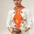 Ivory and tangerine orange printed nysha silk short kurta and pant set