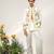 Ivory and tangerine orange printed nysha silk bandhgala with kurta and pant set