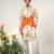 Ivory and tangerine ornage printed crepe and nysha silk kurta and pant set