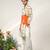 Ivory and tangerine ornage printed crepe and nysha silk kurta and pant set