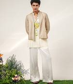 Gold and ivory embroidered tissue georgette bandhgala with kurta and pant set