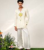 Ivory embroidered georgette and nysha silk kurta and pant set