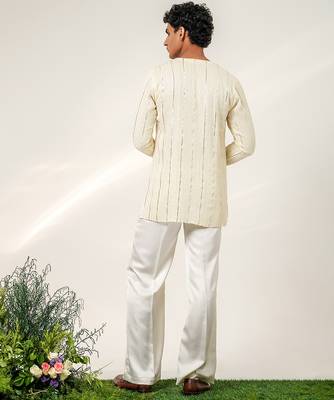 Ivory embroidered georgette and nysha silk kurta and pant set 2