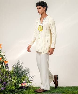 Ivory embroidered georgette and nysha silk kurta and pant set 4