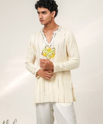 Ivory embroidered georgette and nysha silk kurta and pant set 5