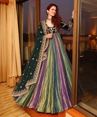 Multicolor velvet designer anarkali gown 1