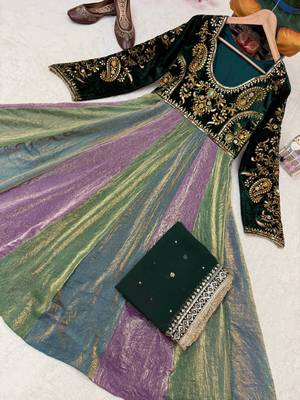 Multicolor velvet designer anarkali gown 2