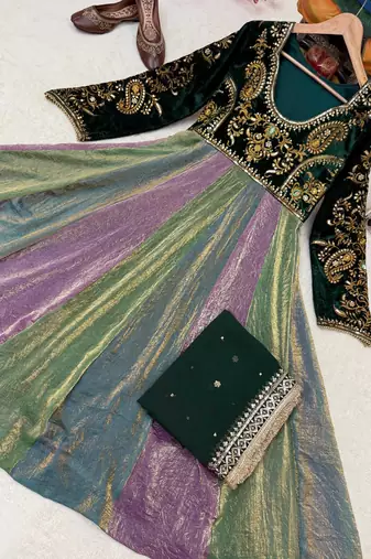 Multicolor velvet designer anarkali gown