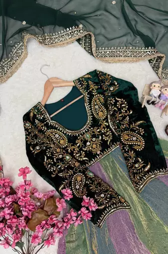 Multicolor velvet designer anarkali gown