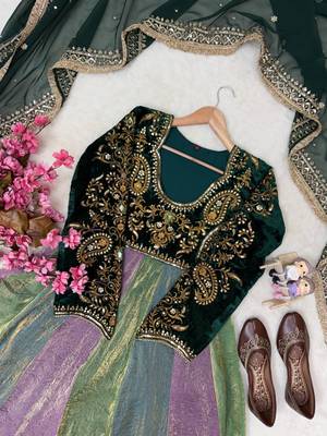 Multicolor velvet designer anarkali gown 4