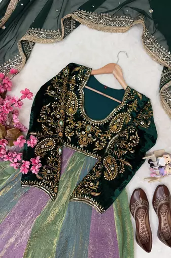 Multicolor velvet designer anarkali gown