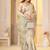 Womens elegant cream and green cotton silk saree with golden zari border, pallu with blouse