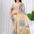 Womens elegant cream and blue  cotton silk saree with golden zari border, pallu with blouse