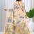 Womens elegant cream and blue  cotton silk saree with golden zari border, pallu with blouse