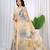 Womens elegant cream and blue  cotton silk saree with golden zari border, pallu with blouse